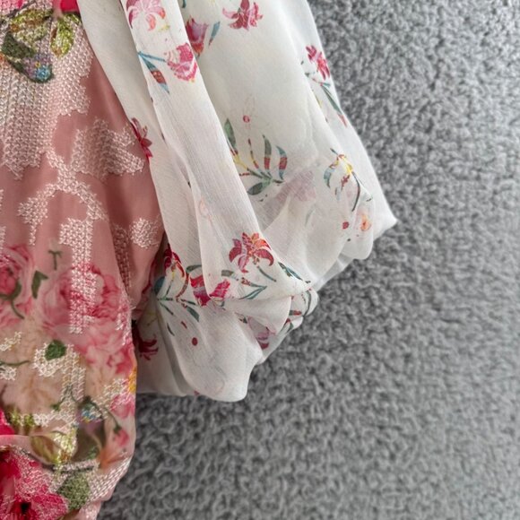 Anthropologie Hemant Nandita Rose Garden Pink Floral Embroidered Peplum Top Sm - Picture 5 of 9